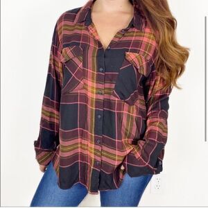 Anthropologie Sanctuary Plaid Boyfriend Snap Button Shirt